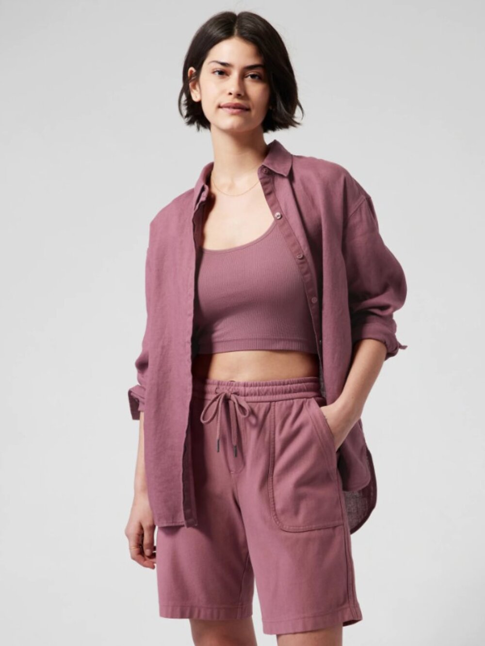 Athleta Playa Linen Shirt - Tawny Rose - Size XS (fits oversized)